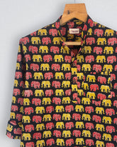 Vibrant Elephants – Cotton Short Kurta in Black & Yellow